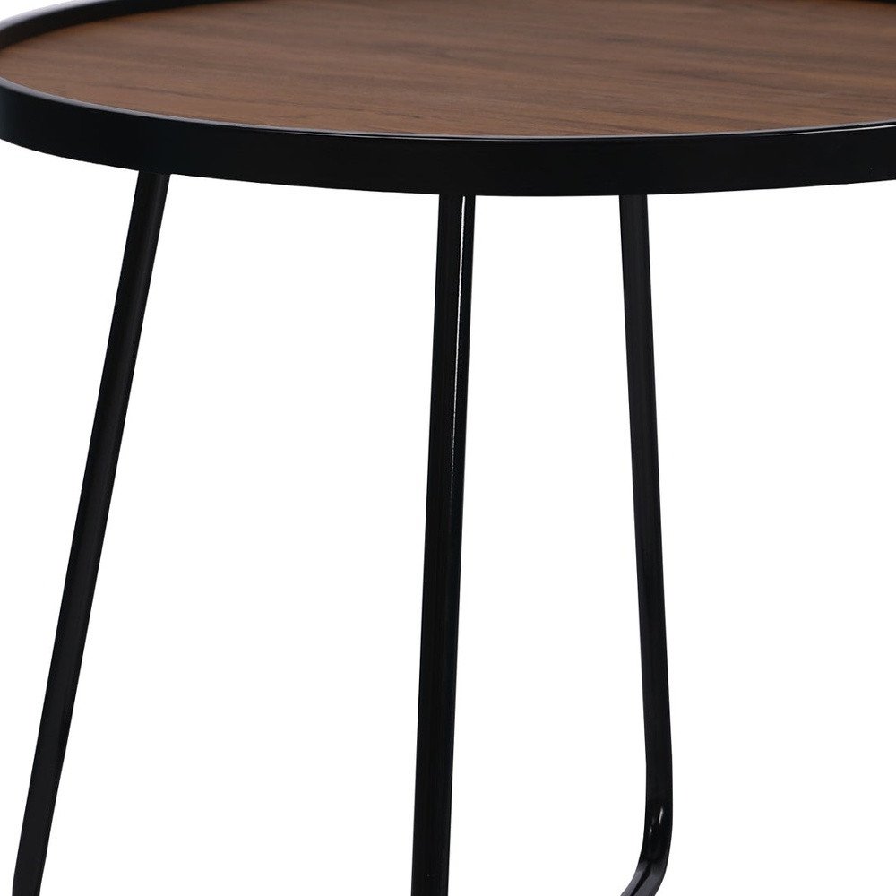24" Black Wood And Metal Round Cross Legs Coffee Table HomeRoots