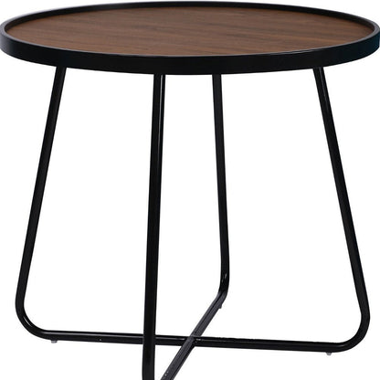 24" Black Wood And Metal Round Cross Legs Coffee Table HomeRoots