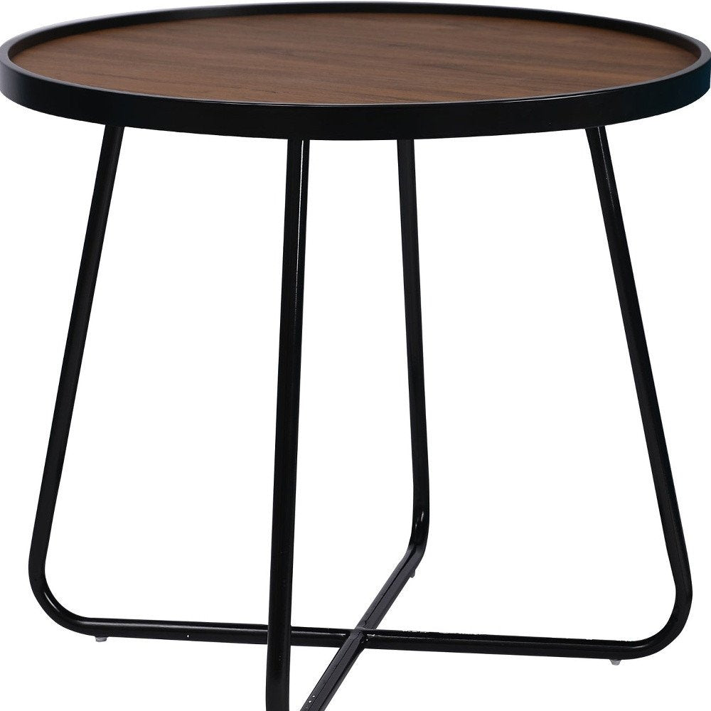 24" Black Wood And Metal Round Cross Legs Coffee Table HomeRoots