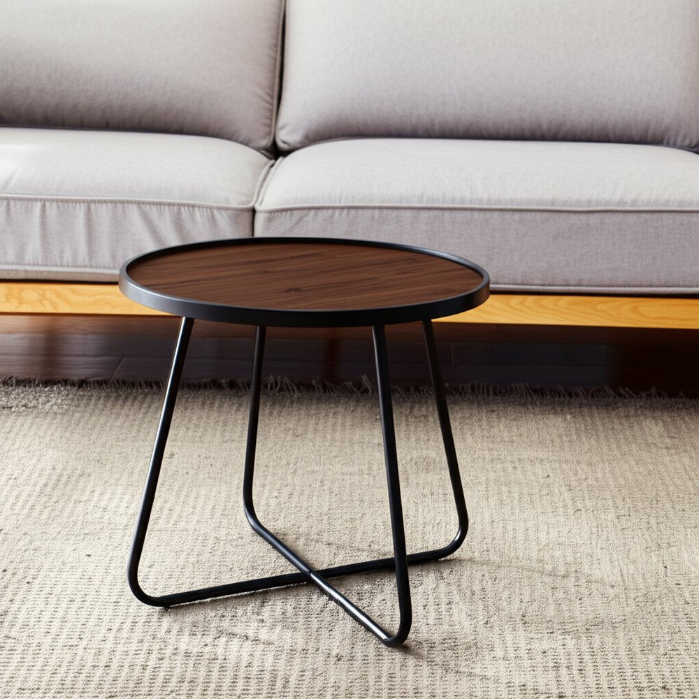 24" Black Wood And Metal Round Cross Legs Coffee Table HomeRoots