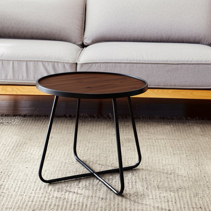 24" Black Wood And Metal Round Cross Legs Coffee Table HomeRoots