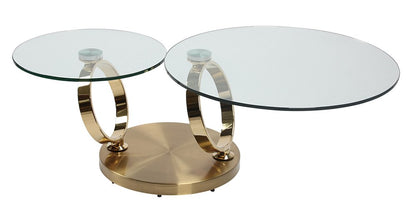 32" Clear And Gold Glass And Metal Round Abstract Coffee Table HomeRoots