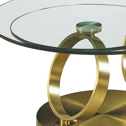 32" Clear And Gold Glass And Metal Round Abstract Coffee Table HomeRoots