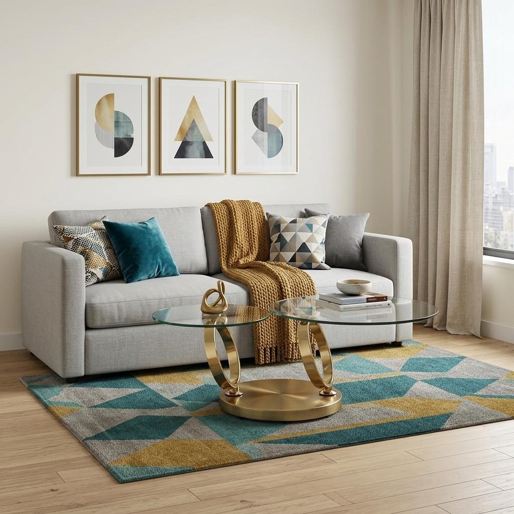 32" Clear And Gold Glass And Metal Round Abstract Coffee Table HomeRoots