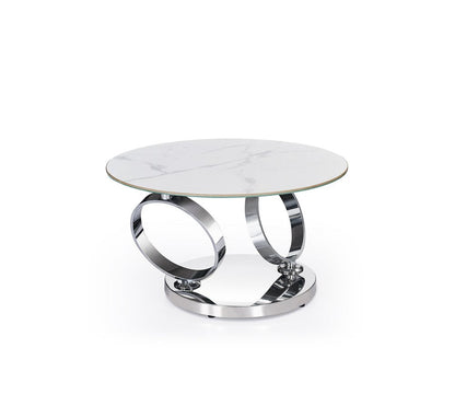 32" White And Silver Ceramic Tile And Metal Round Abstract Coffee Table HomeRoots