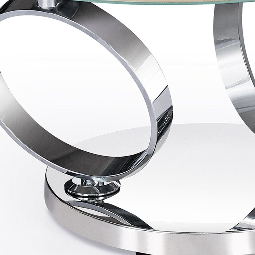 32" White And Silver Ceramic Tile And Metal Round Abstract Coffee Table HomeRoots