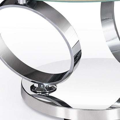 32" White And Silver Ceramic Tile And Metal Round Abstract Coffee Table HomeRoots