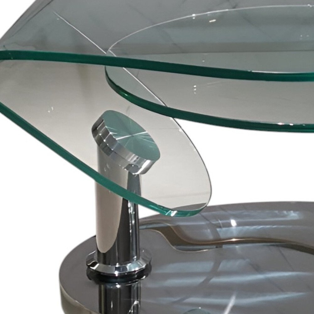 30" Clear And Silver Glass And Metal Oval Abstract Coffee Table HomeRoots