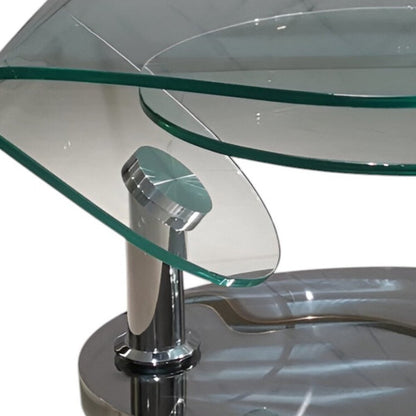 30" Clear And Silver Glass And Metal Oval Abstract Coffee Table HomeRoots