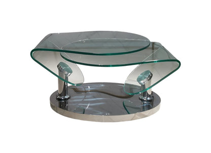 30" Clear And Silver Glass And Metal Oval Abstract Coffee Table HomeRoots