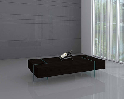 53" Black And Clear Wood And Glass Sled Coffee Table HomeRoots