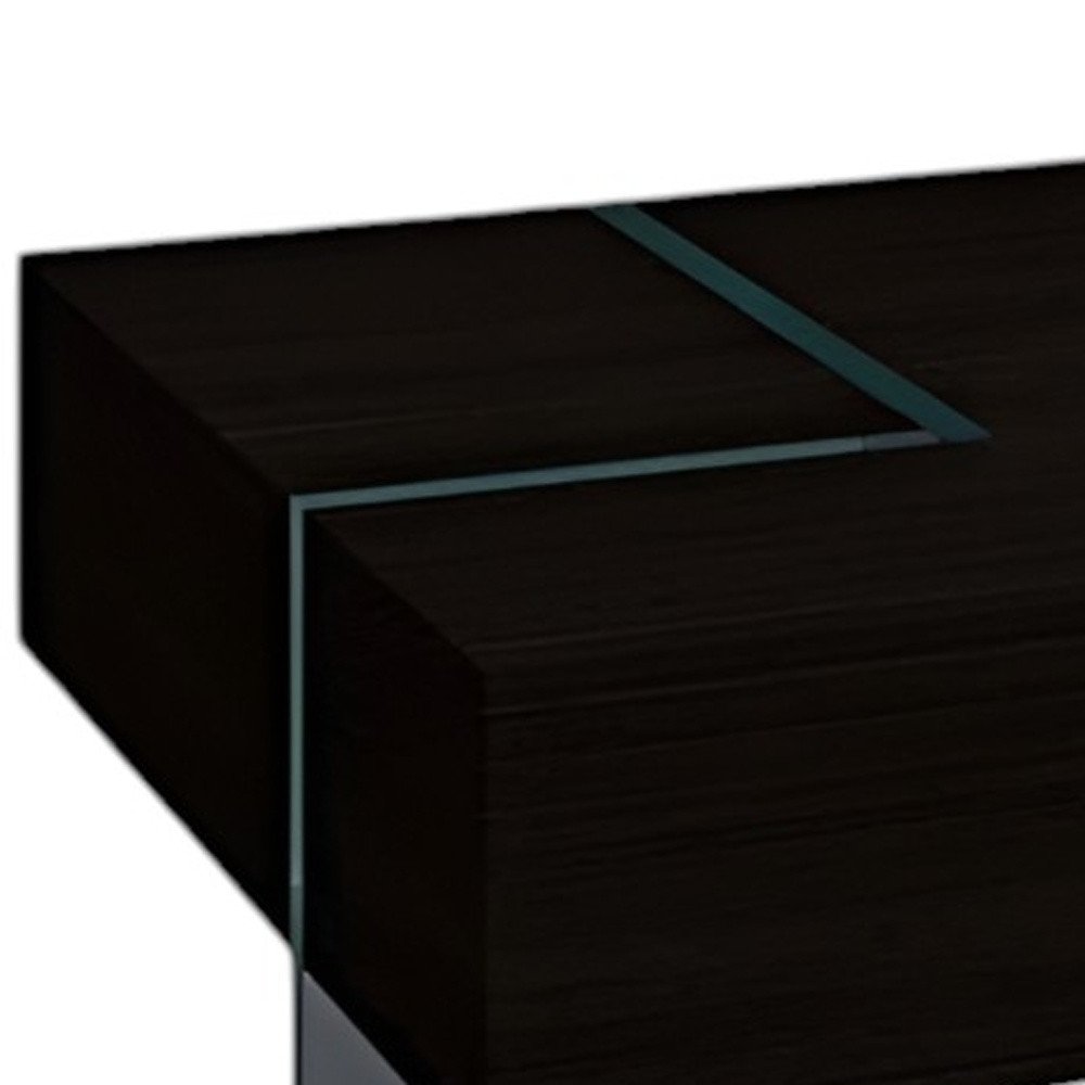53" Black And Clear Wood And Glass Sled Coffee Table HomeRoots