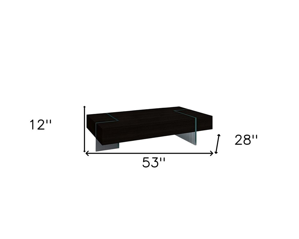53" Black And Clear Wood And Glass Sled Coffee Table HomeRoots