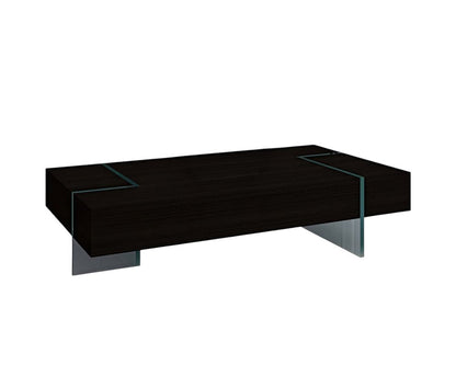 53" Black And Clear Wood And Glass Sled Coffee Table HomeRoots