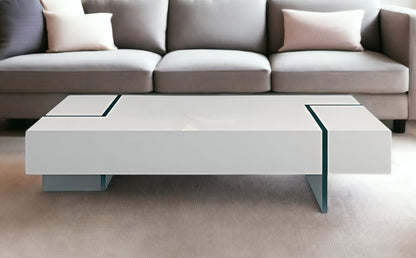 53" White And Clear Wood And Glass Sled Coffee Table HomeRoots