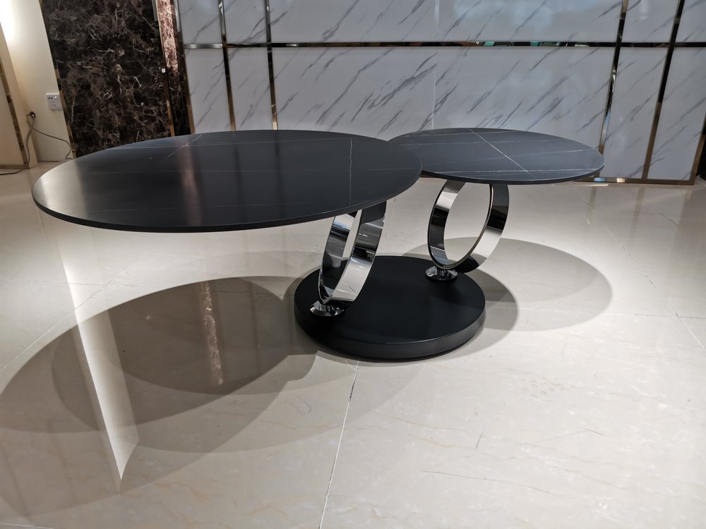 32" Black Ceramic Tile And Metal Round Coffee Table HomeRoots