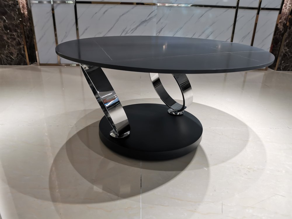 32" Black Ceramic Tile And Metal Round Coffee Table HomeRoots