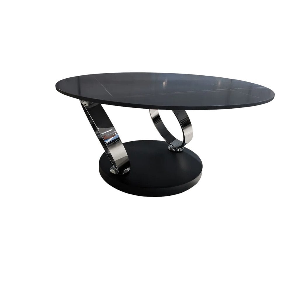 32" Black Ceramic Tile And Metal Round Coffee Table HomeRoots