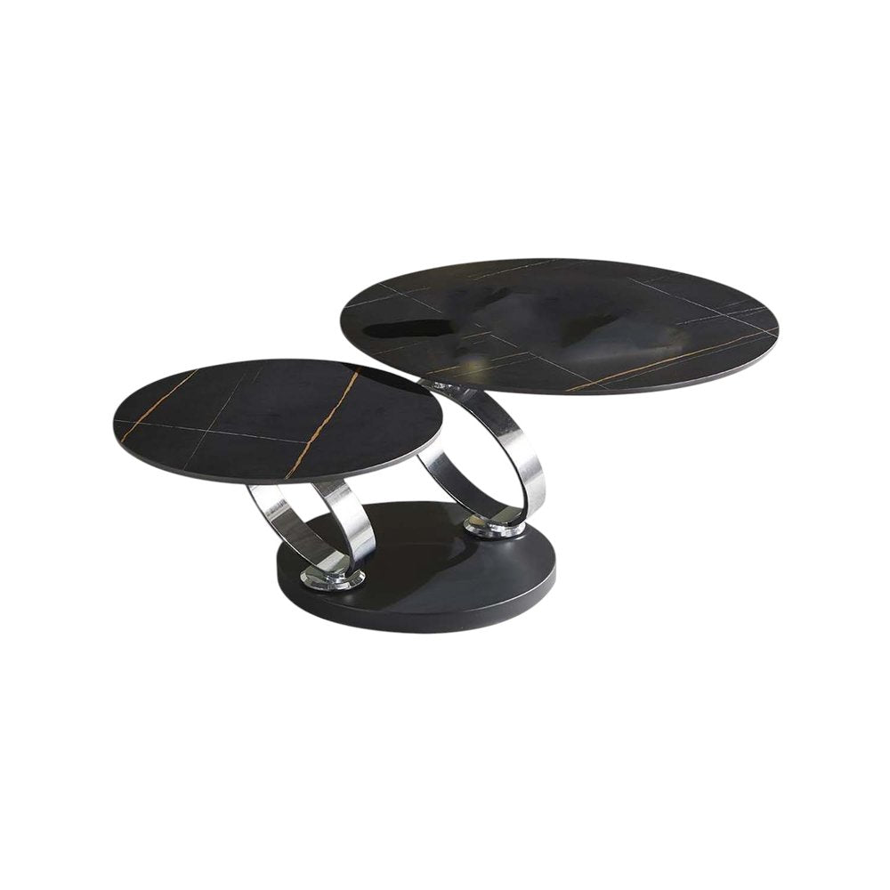 32" Black Ceramic Tile And Metal Round Coffee Table HomeRoots