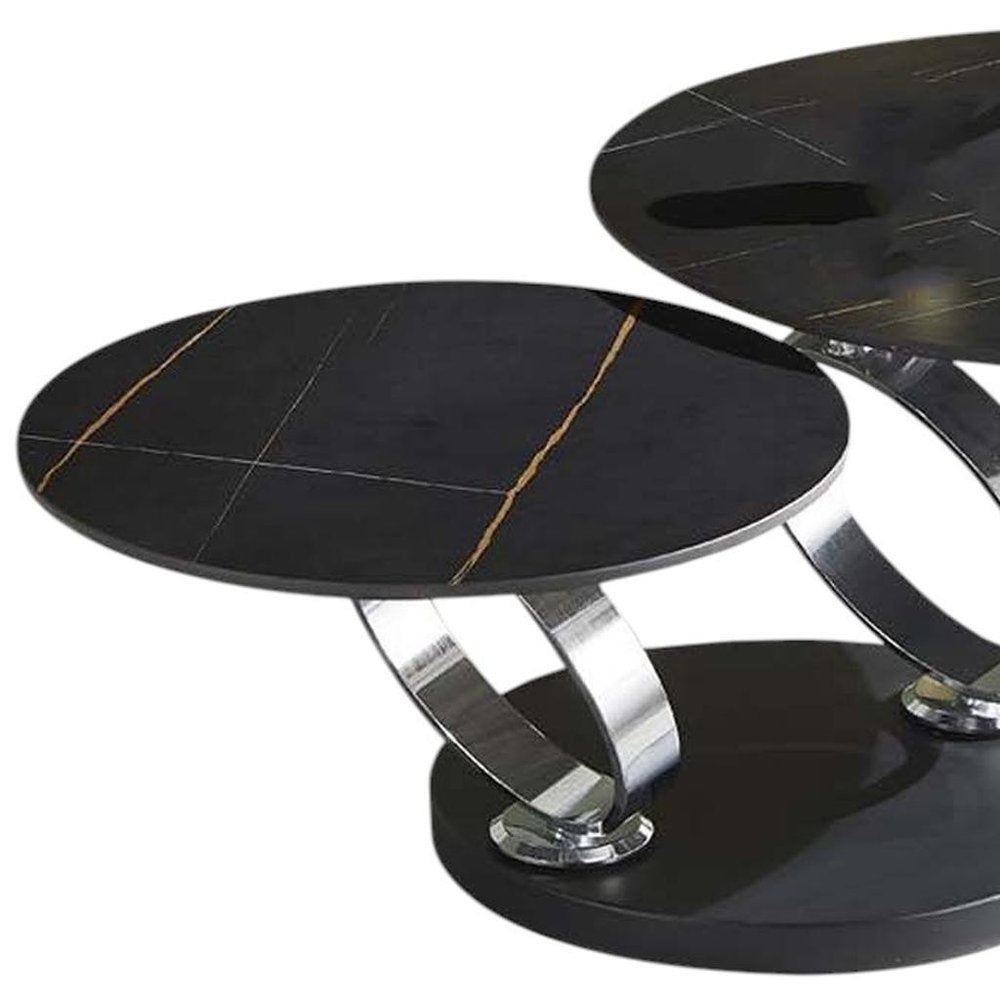 32" Black Ceramic Tile And Metal Round Coffee Table HomeRoots