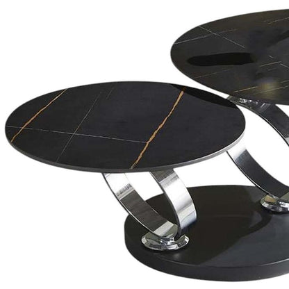 32" Black Ceramic Tile And Metal Round Coffee Table HomeRoots