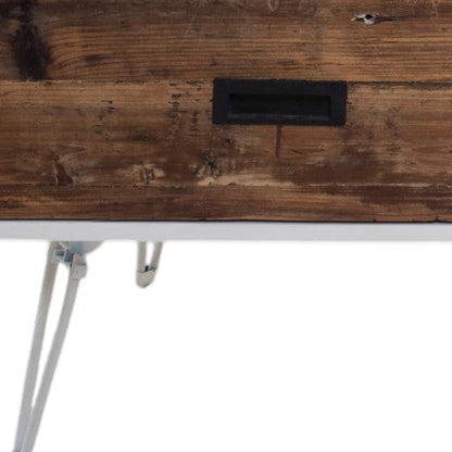 48" Brown And White Wood And Metal Coffee Table With Two Drawers