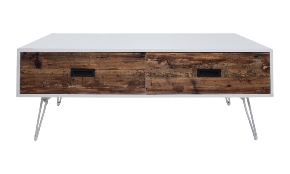 48" Brown And White Wood And Metal Coffee Table With Two Drawers HomeRoots