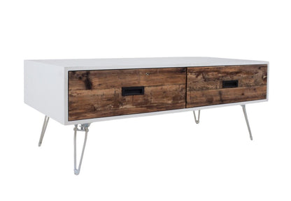 48" Brown And White Wood And Metal Coffee Table With Two Drawers HomeRoots