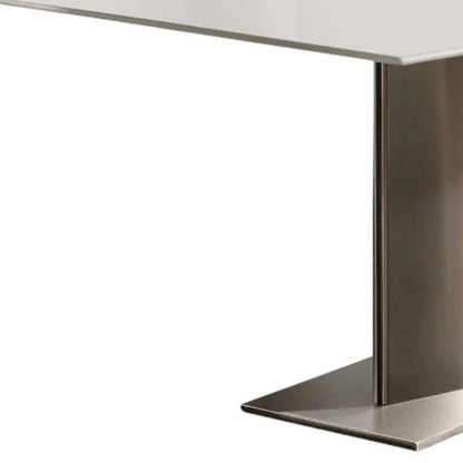 28" White and Silver Genuine Marble and Stainless Steel Pedestal Coffee Table HomeRoots