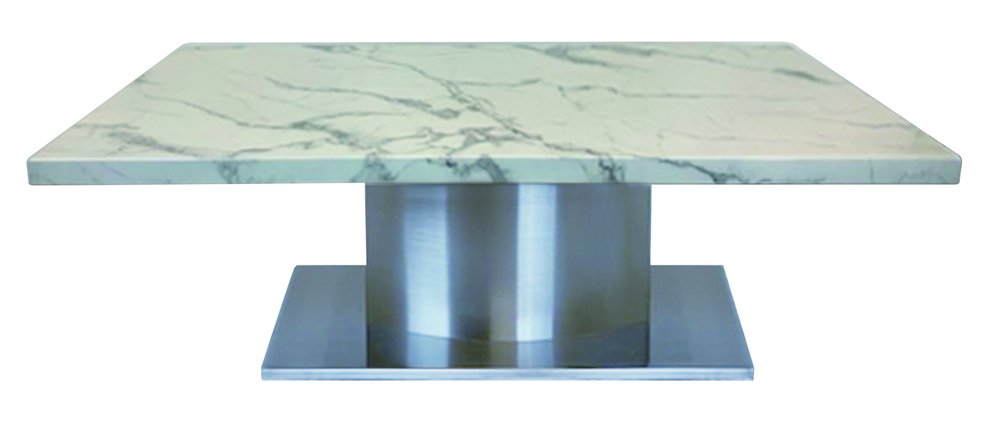 51" White And Silver Genuine Marble And Stainless Steel Pedestal Coffee Table HomeRoots