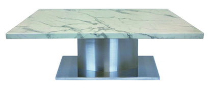 51" White And Silver Genuine Marble And Stainless Steel Pedestal Coffee Table HomeRoots