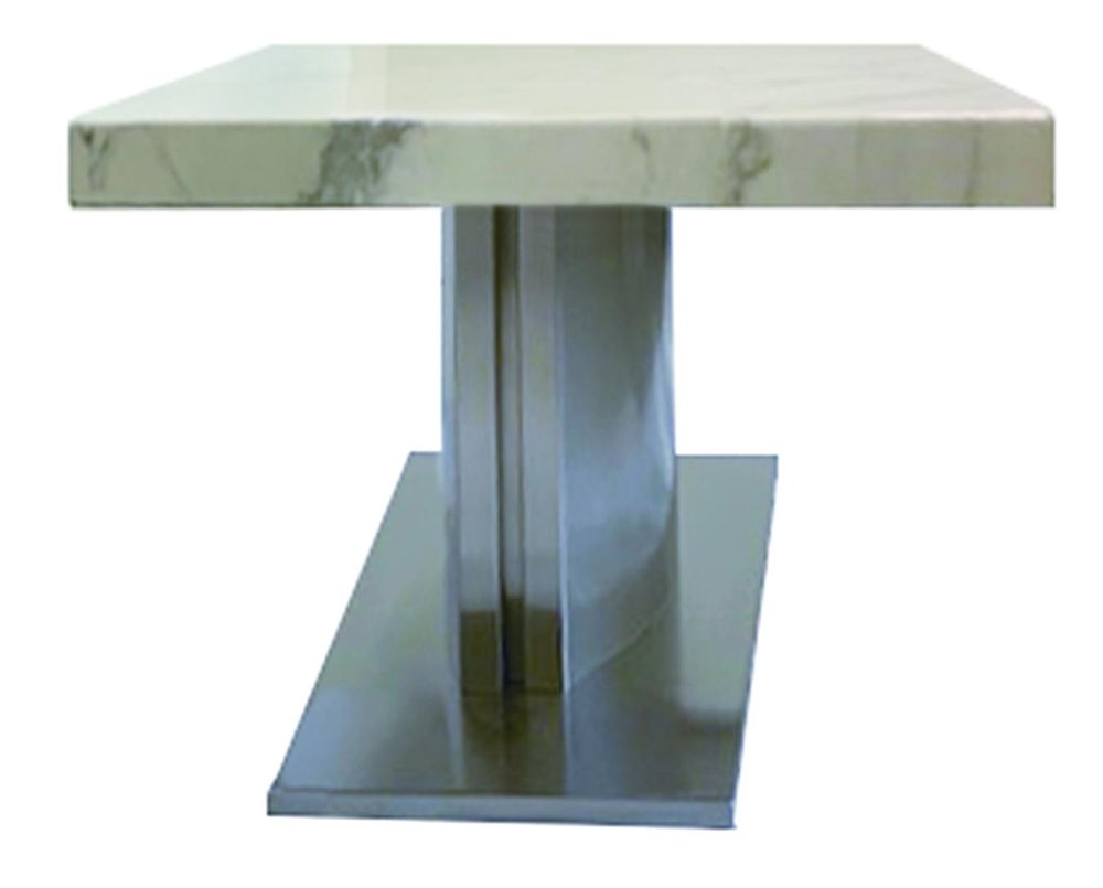 51" White And Silver Genuine Marble And Stainless Steel Pedestal Coffee Table HomeRoots