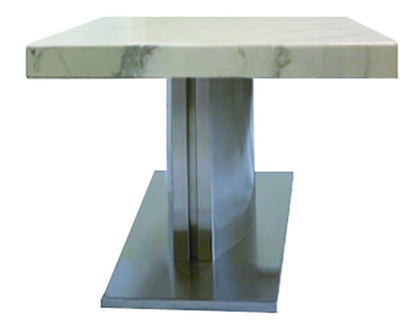 51" White And Silver Genuine Marble And Stainless Steel Pedestal Coffee Table HomeRoots