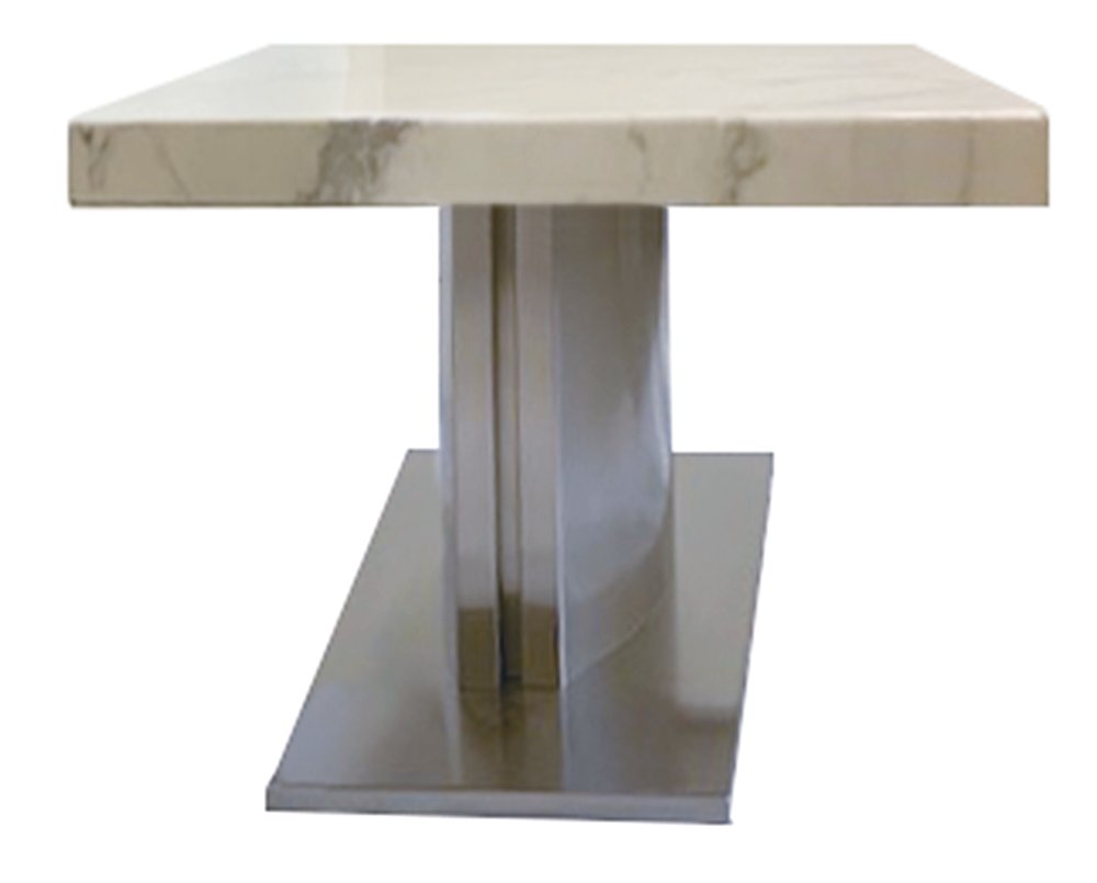 51" White And Silver Genuine Marble And Stainless Steel Pedestal Coffee Table HomeRoots
