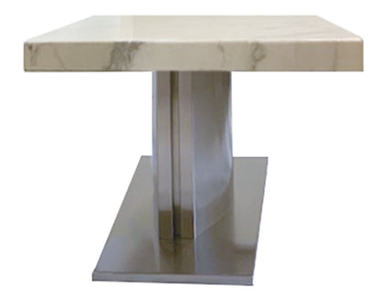 51" White And Silver Genuine Marble And Stainless Steel Pedestal Coffee Table HomeRoots