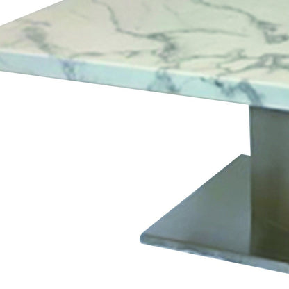 51" White And Silver Genuine Marble And Stainless Steel Pedestal Coffee Table HomeRoots