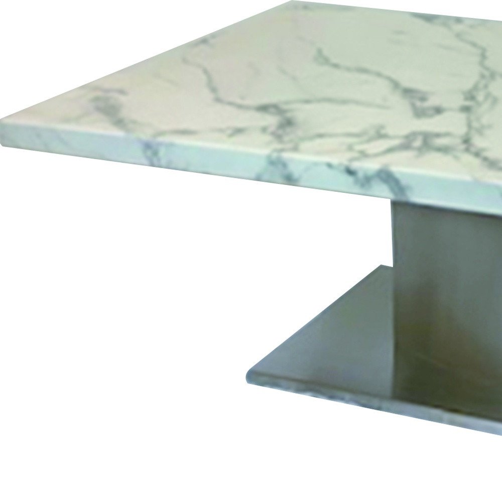51" White And Silver Genuine Marble And Stainless Steel Pedestal Coffee Table HomeRoots