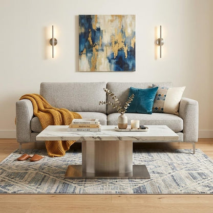 51" White And Silver Genuine Marble And Stainless Steel Pedestal Coffee Table HomeRoots