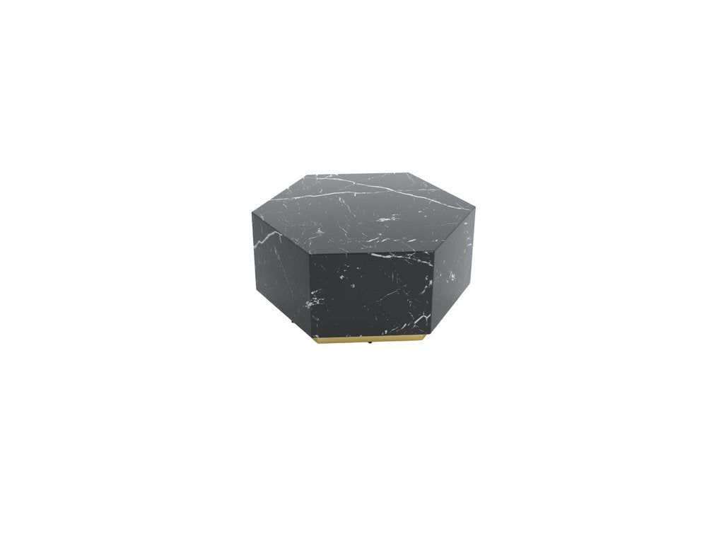 35" Black And Gold Faux Marble Hexagon Drum Coffee Table HomeRoots