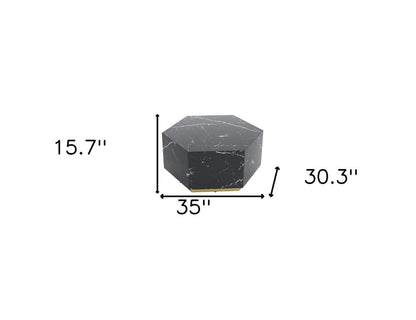 35" Black And Gold Faux Marble Hexagon Drum Coffee Table HomeRoots