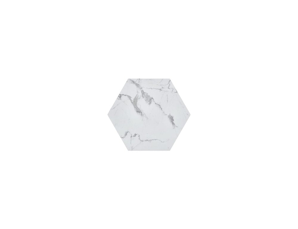 35" White And Gold Faux Marble Hexagon Drum Coffee Table HomeRoots