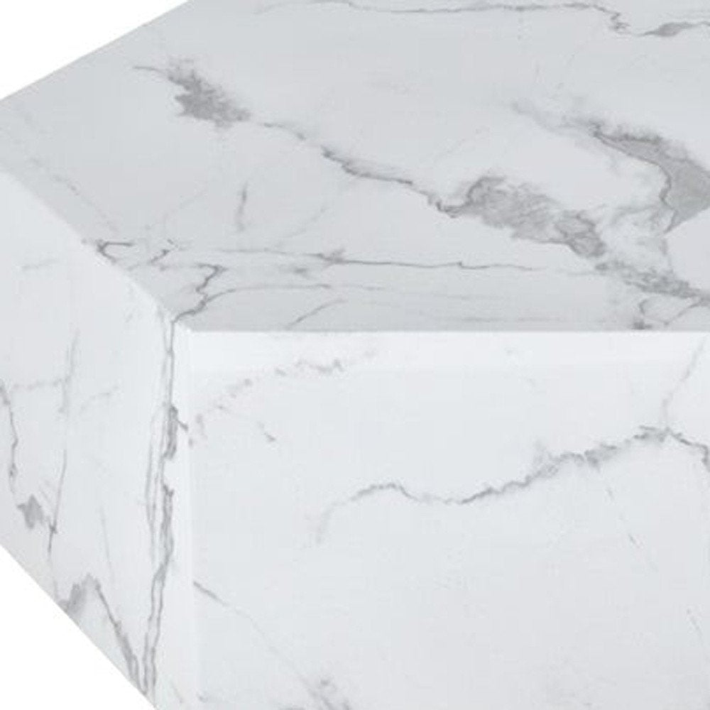 35" White And Gold Faux Marble Hexagon Drum Coffee Table HomeRoots