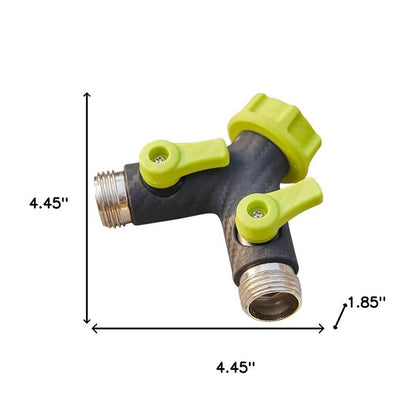 4" Black And Light Green Zinc Alloy Garden Hose Splitter HomeRoots