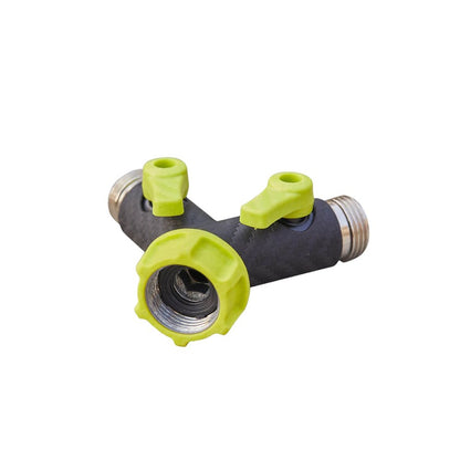 4" Black And Light Green Zinc Alloy Garden Hose Splitter HomeRoots