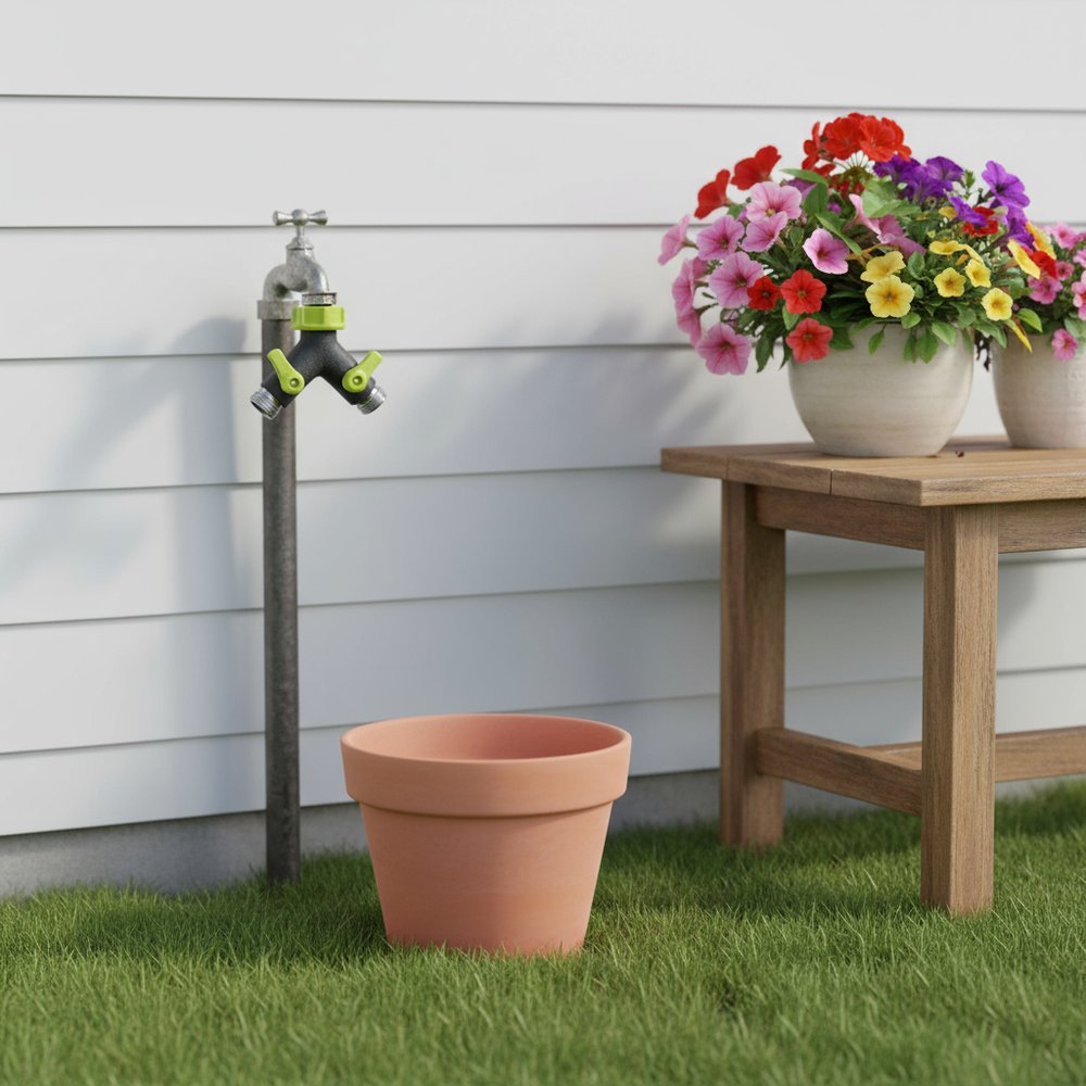 4" Black And Light Green Zinc Alloy Garden Hose Splitter HomeRoots