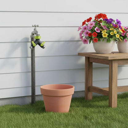 4" Black And Light Green Zinc Alloy Garden Hose Splitter HomeRoots