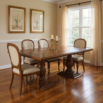 75" Dark Brown Wood Double Pedestal Base Dining Table HomeRoots