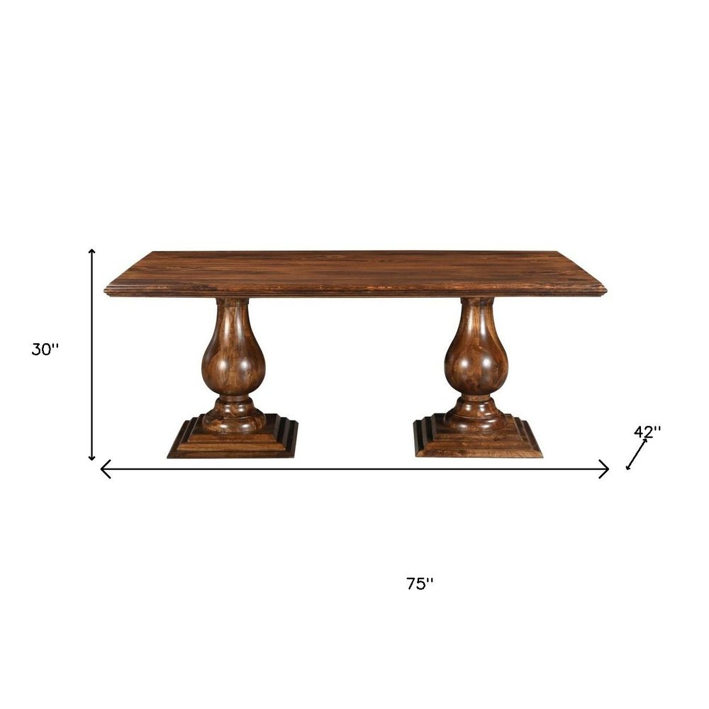 75" Dark Brown Wood Double Pedestal Base Dining Table HomeRoots