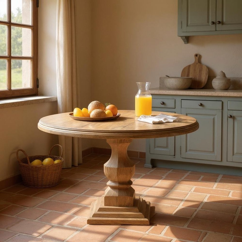 54" Brown Solid Wood Pedestal Base Round Top Dining Table HomeRoots