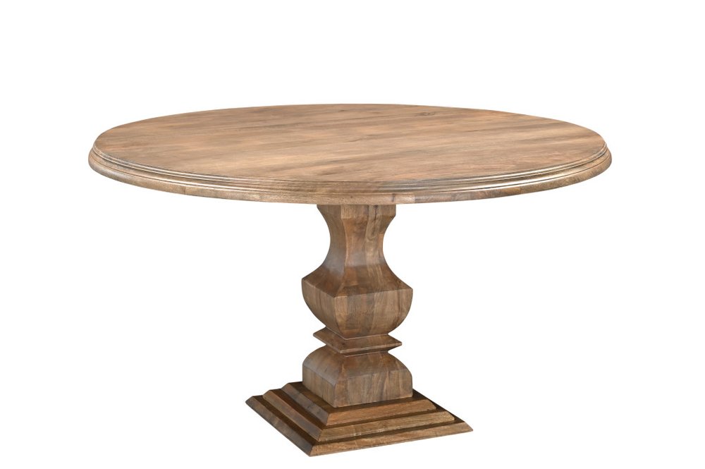 54" Brown Solid Wood Pedestal Base Round Top Dining Table HomeRoots